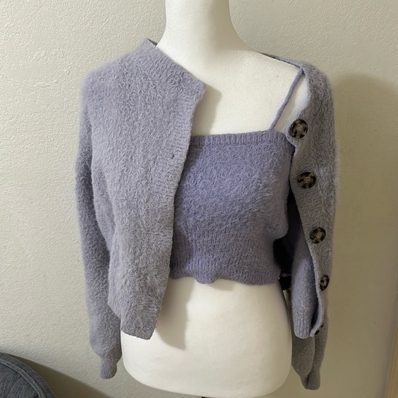 Purple Fuzzy Cami & Crop Cardigan Set - Picture 1 of 1